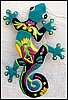 Turquoise Gecko Garden Decor - Painted Metal Gecko Wall Hanging -12" x 18"